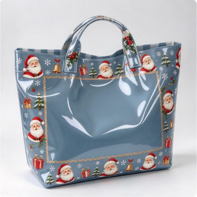Christmas Printed PVC Waterproof Tote Bag Amazon European and American Women Commuter Shopping Handbag