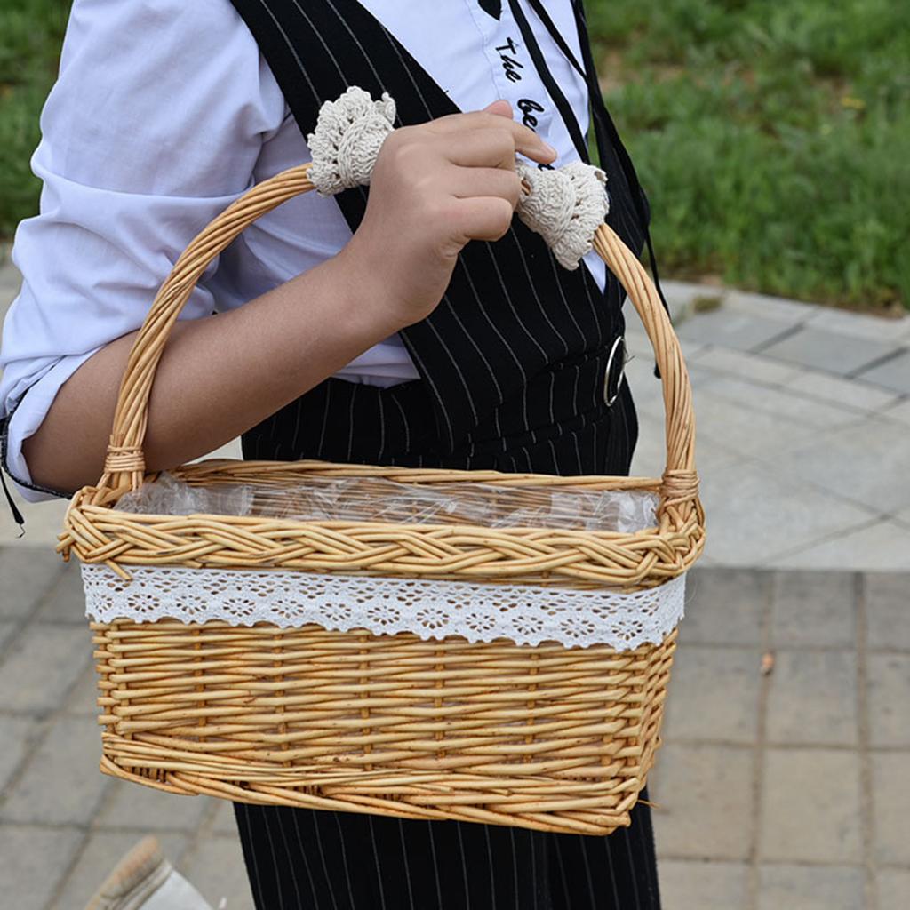 Wicker Basket Handbag Flower Prop Natural Wedding Decor for Wedding Photography
