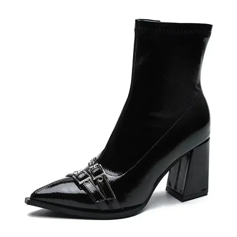 Женские ботильоны на высоком каблуке с острым носком, сексуальная обувь для женщин, новинка 2025 года, классические повседневные ботинки с боковой молнией, женские ботинки Botas