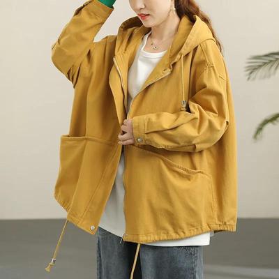 Женская ветровка средней длины, большой размер, нерегулярный свободный ветрозащитный универсальный повседневный топ с капюшоном