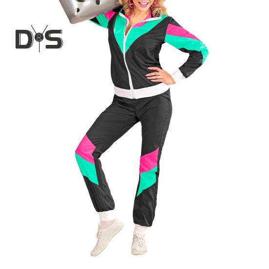 Спортивный костюм 80-х 90-х годов для мужчин и женщин, ветровка в стиле ретро в стиле хип-хоп, куртка, цветной комплект из 2 предметов в стиле хип-хоп для тематических вечеринок, карнавалов