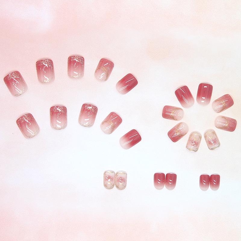 24 шт./компл. красный градиент золотая нить накладные ногти персиковые наклейки для ногтей носимый маникюр