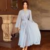 2024 Summer Women's Luxury Solid Color Socialite Style Dress with Round Neck