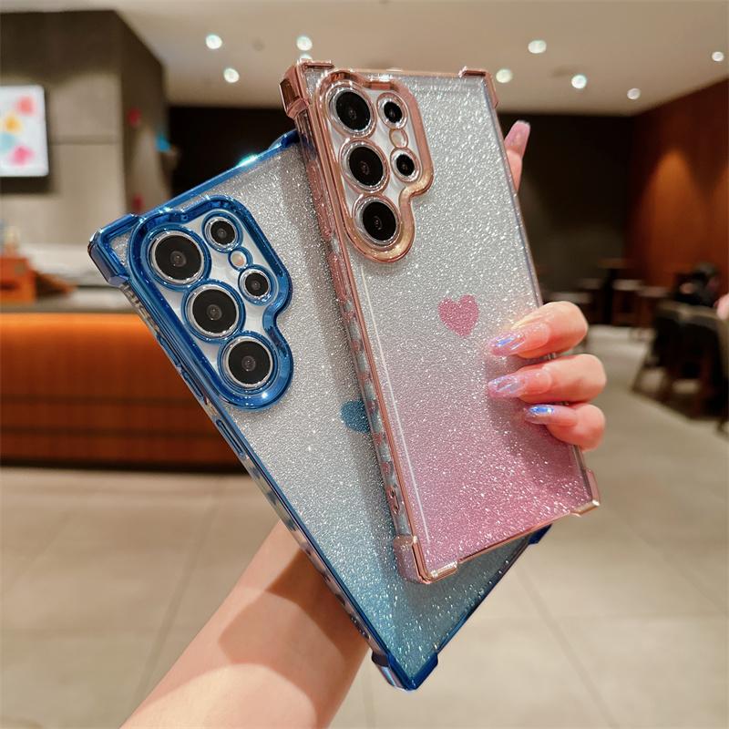 Прекрасный чехол из ТПУ с сердечком для Samsung Galaxy S24 Ultra S23 FE A55 A35 A25 A15 A54 A34, блестящий чехол для телефона для iPhone 15 Pro Max 14 Plus 13 12