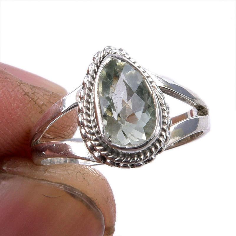 Подарочное кольцо из чистого серебра 925 пробы с натуральным зеленым аметистом S.5.5 Z1F62