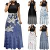 Women's Summer Fashion Casual Vintage Printed Crewneck Short Sleeve Maxi Skirt