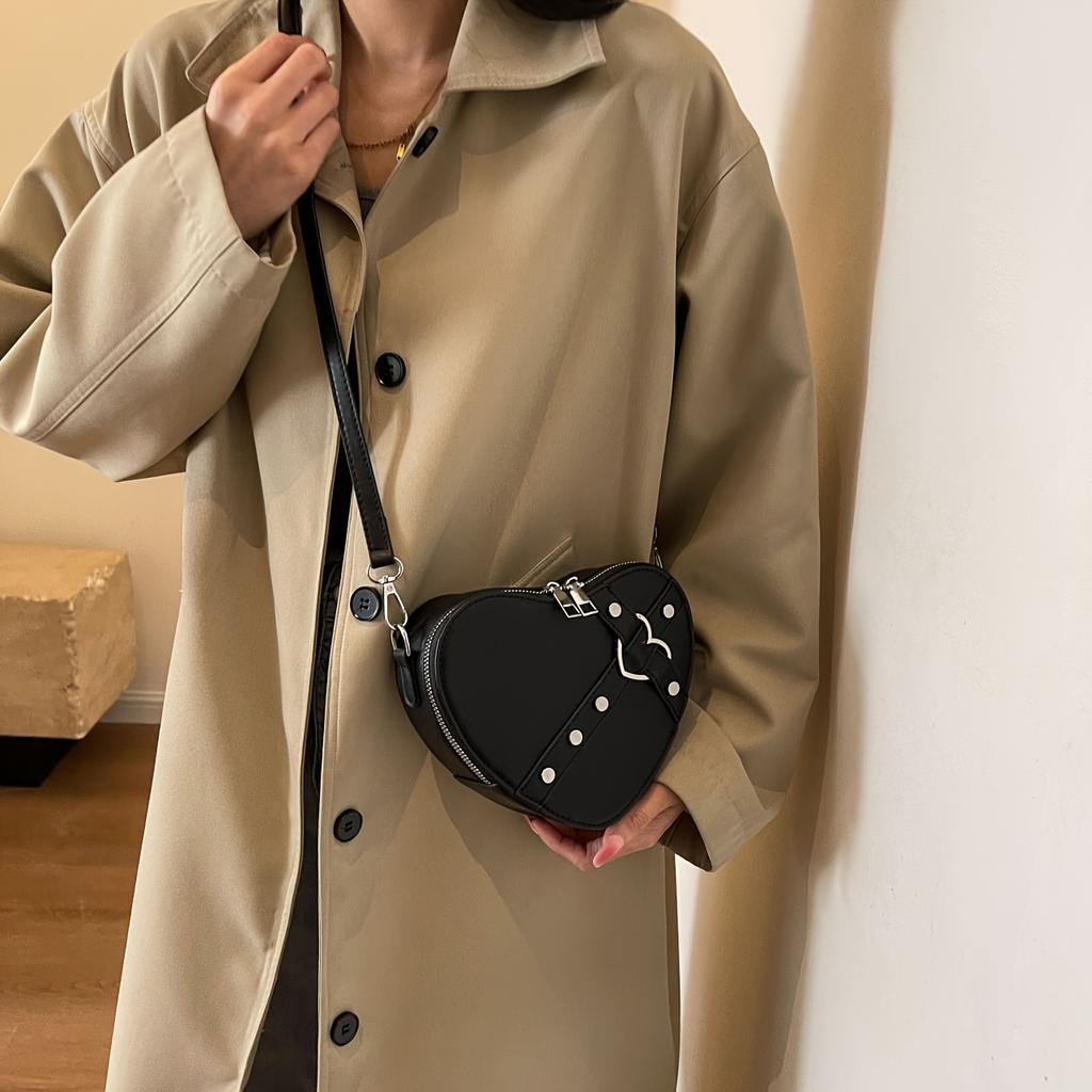Мини-сумка на плечо в форме сердца ко Дню святого Валентина, однотонный кошелек на молнии через плечо для женщин, сумка в стиле панк