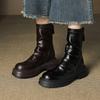 Новые универсальные женские рыцарские сапоги однотонные кожаные с задней молнией резиновая платформа каблук круглый носок осенне-зимние сапоги средней длины