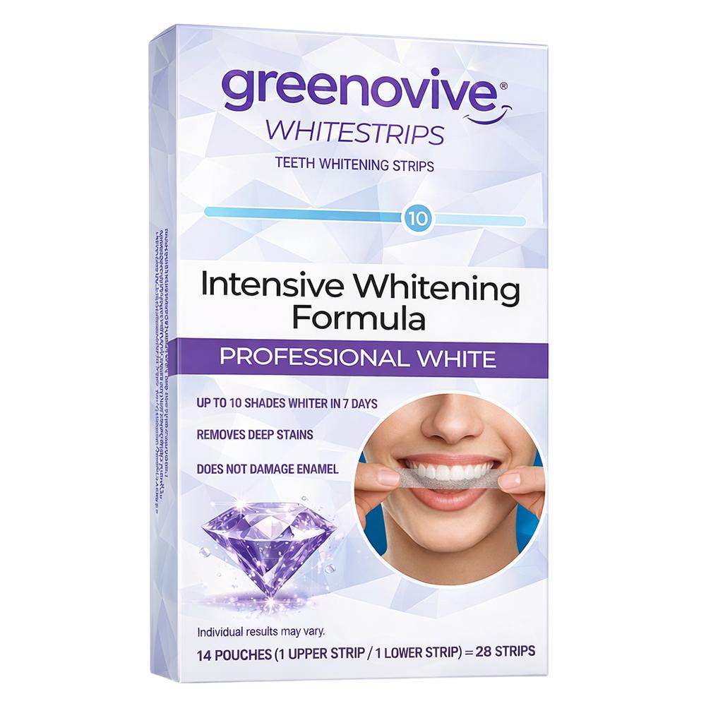 Greenovive® Teeth Whitening Strips, Intensive Whitening Formula, Box Of 14 Sachets, 14-Day Treatment