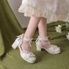 Весенне-летние туфли в стиле Лолита в сказочном стиле с бантом из бисера, туфли ярких цветов Baotou, полые сандалии, туфли на толстом среднем каблуке, модные и повседневные
