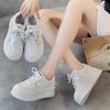 2025 White Low-Top Thick-Soled Platform Shoes - Small Size, Breathable, Height-Enhancing, All-Match Casual Footwear for Spring & Autumn