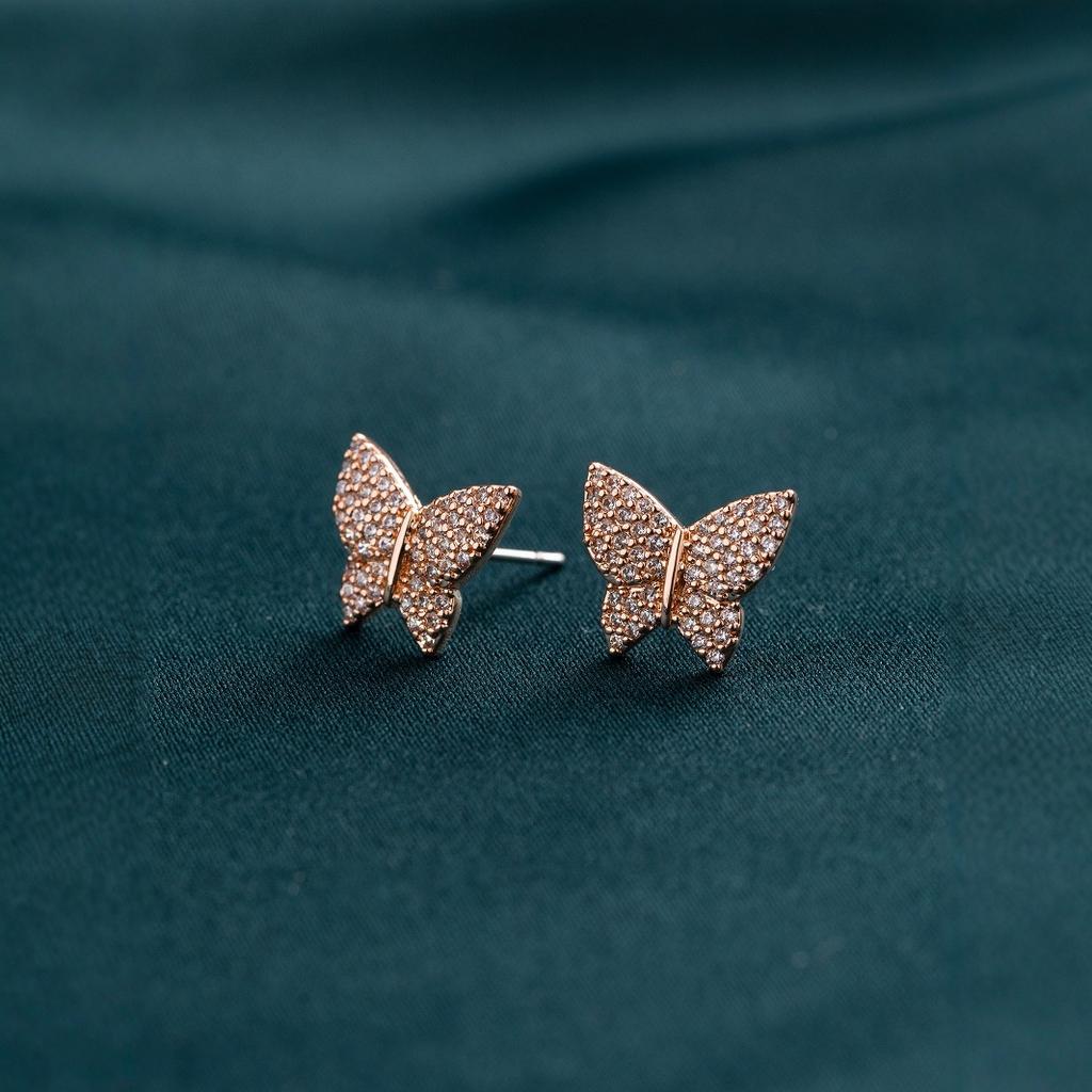 Серьги-гвоздики из стали, Япония и Корея, простые высококачественные серьги-гвоздики с цирконом в форме бабочки, женские универсальные модели, заводская оптовая партия