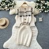 Autumn Winter Women Sweet Print Knitted Sweater Two Piece Set Single Breasted Cardigans Jacket and Mini Short Sheath Skirt Suit