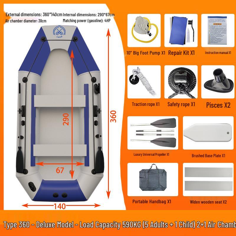 Прочная надувная резиновая лодка-каяк с жестким дном для рыбалки и спасения на воде