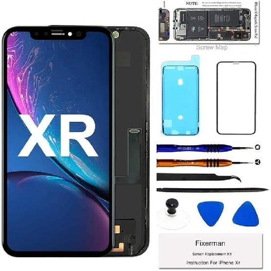 Для замены экрана iPhone XR 6,1 дюйма, ЖК-дисплей, сенсорный экран, сборка дигитайзера с инструментами для ремонта, совместим с моделями A1984, A2105, A2106,