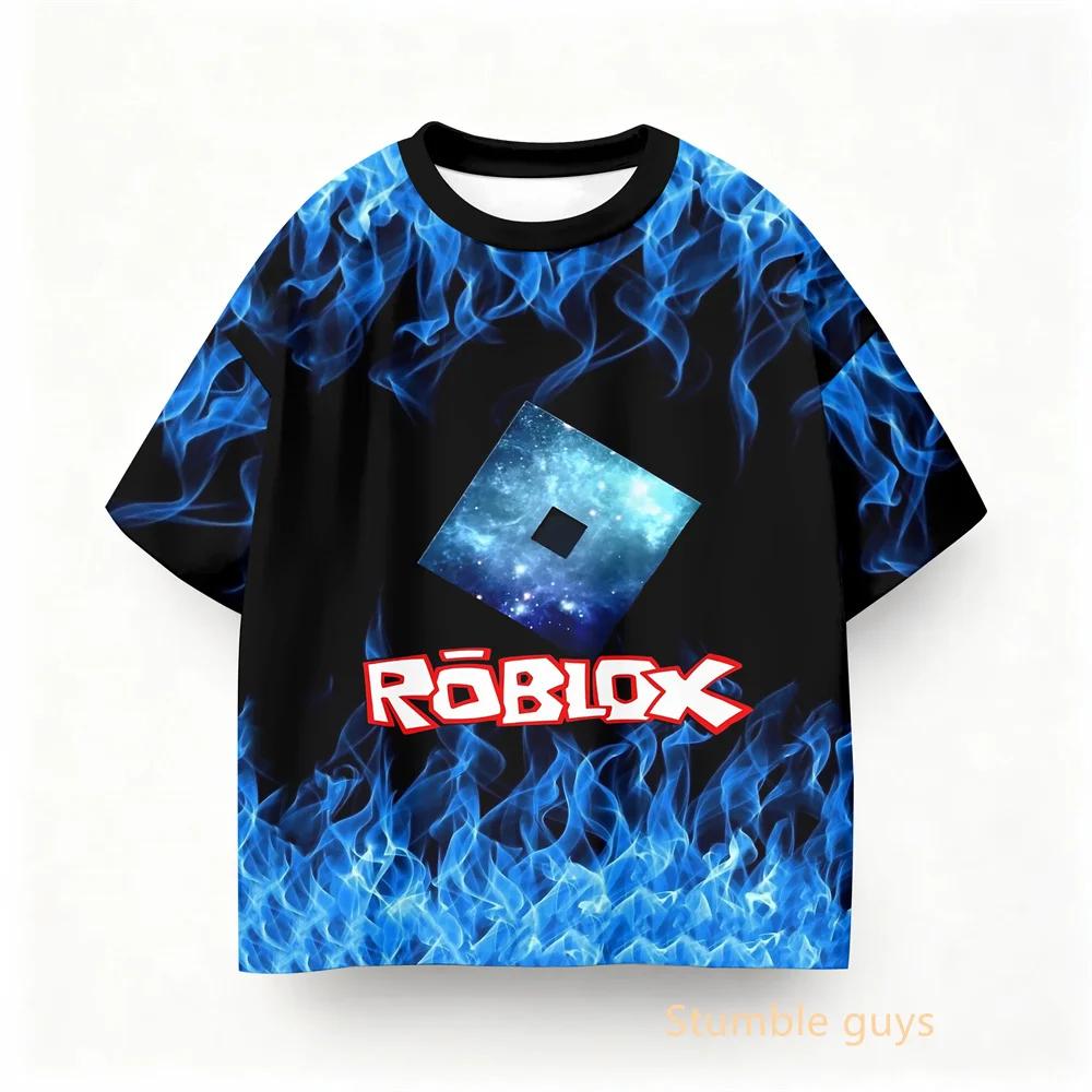 Roblox Детская летняя игра Повседневная футболка Одежда для мальчиков Девочки Аниме Топы