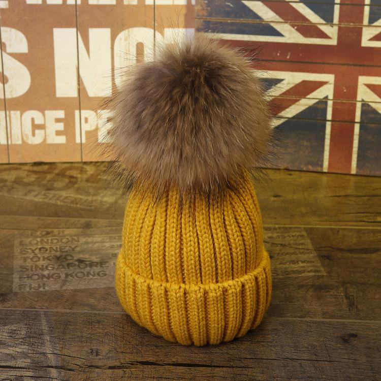 Factory Winter New Large Custom Hat Real Fur Knit Double Pom Pom Hat