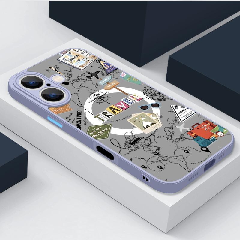 Чехол для телефона с узором "Мир путешествий" для iPhone 17 16e 15 16 Pro Max 14 13 12 Pro Air 11 Магнитный для Magsafe Беспроводная зарядка Чехол