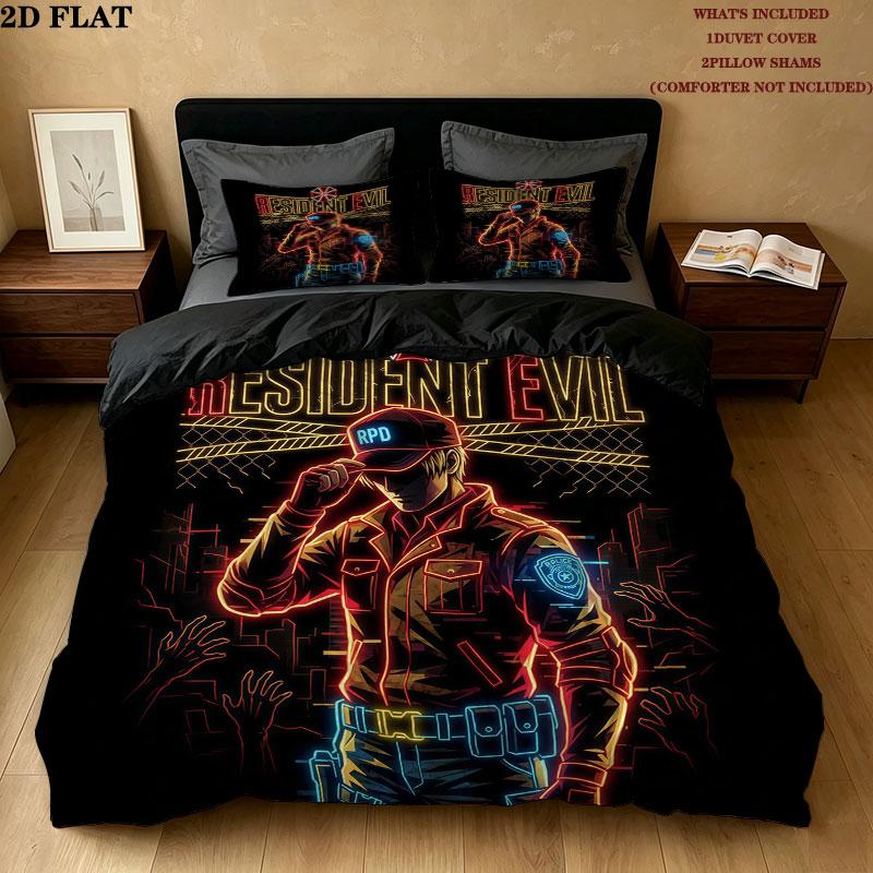 Resident Evil Pattern Bedding Quilt Set Quilt Cover Pillowcase Home Birthday Gift(1 * duvet cover + 2 * pillowcase, without core)