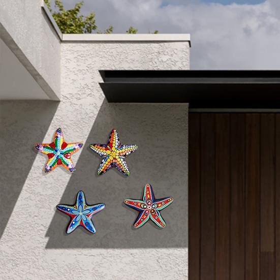 4 Pcs Summer Starfish Coastal Wall Decor Beach Theme Wooden Starfish