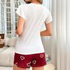 Women Ruffle Cap Sleeve Pajama Set Heart Print Top And Shorts Sleepwear Set Summer Casual Two-Piece Nightwear Lounge Set