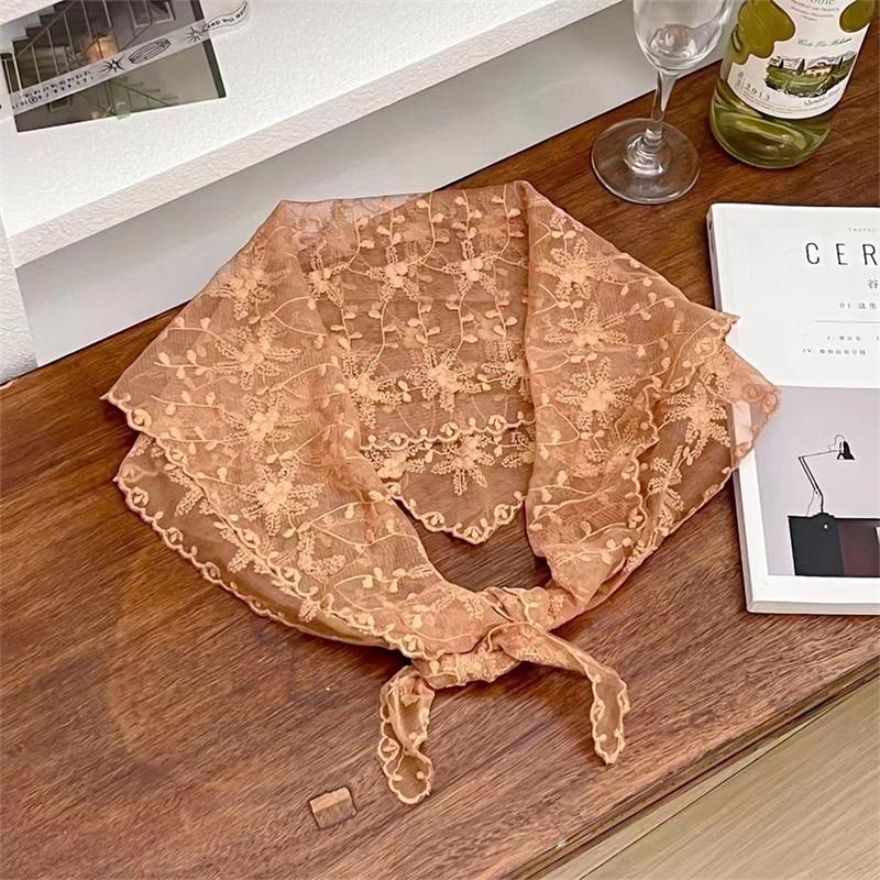 Women Lace Triangle Scarf Sweet Girls Sunscreen Scarf Spring Summer French Beach Style Hair Tie Vintage Female Lady Muslim Hijab