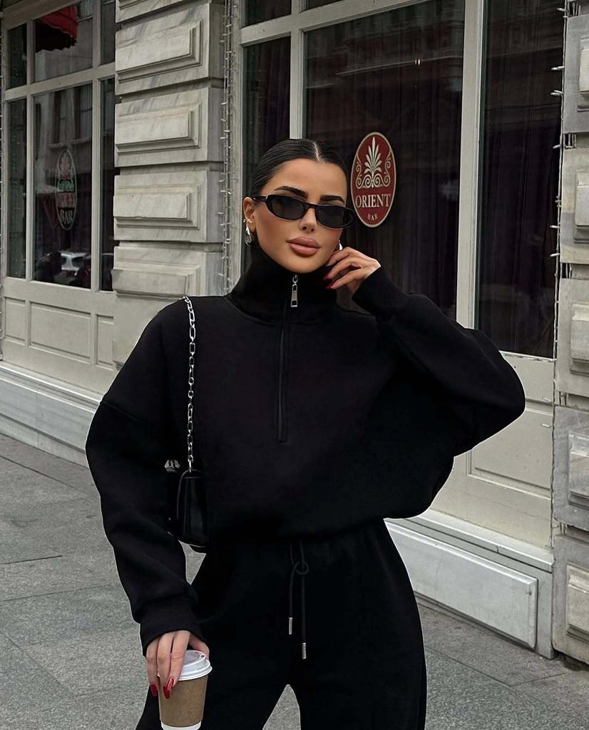 Серый худи на молнии свободного кроя и комплект брюк широкого кроя