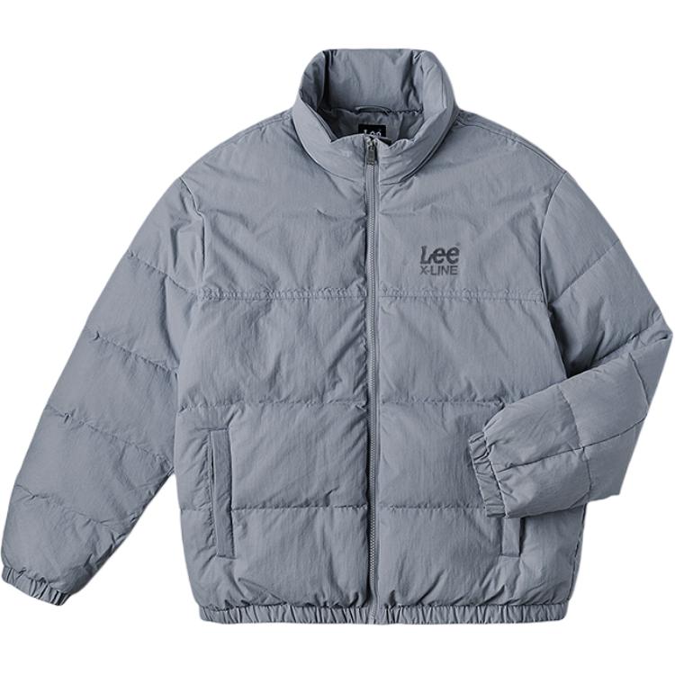 Lee FW24 Удобная пуховая куртка-пуховик с принтом логотипа, воротником-стойкой, унисекс, верхняя одежда, серо-синяя LUT0072557KH00FA05986