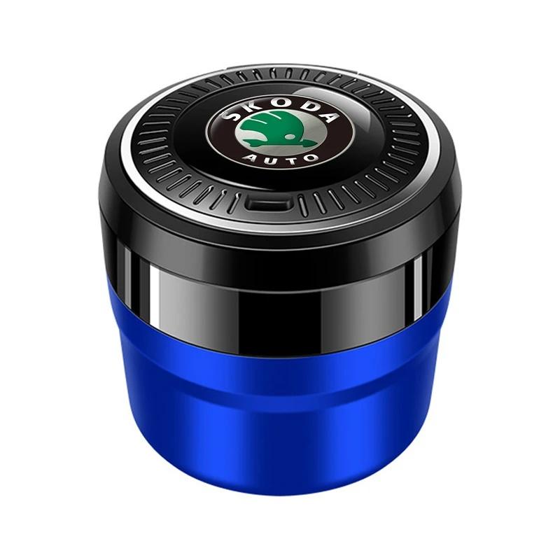 XOWS7 Portable Car Ashtray With LED Light For Skoda Octavia Superb Kodiaq Karoq Fabia Ceramic Liner Smokeless Auto Interior Accessorie