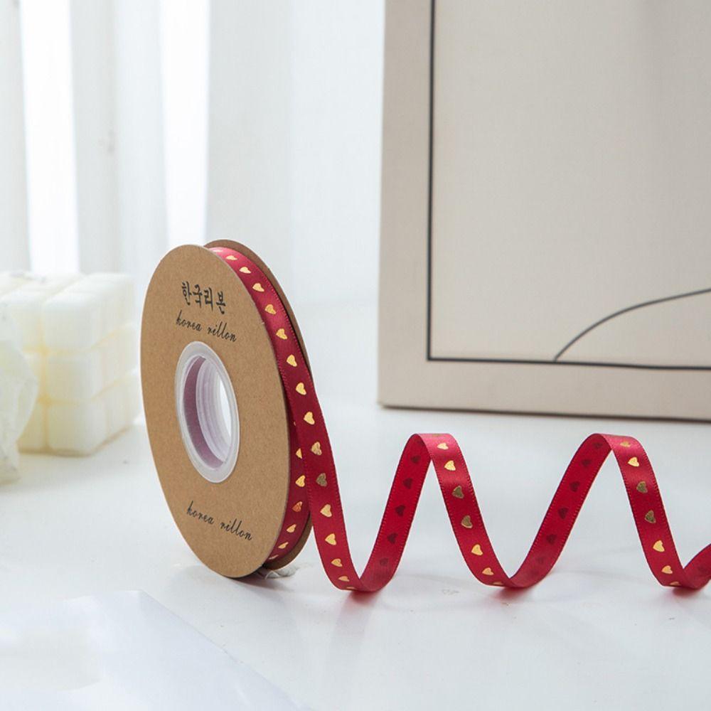1cm*30 meters Gold-stamped Heart Ribbons Classic Gift Packaging Ribbon Handmade