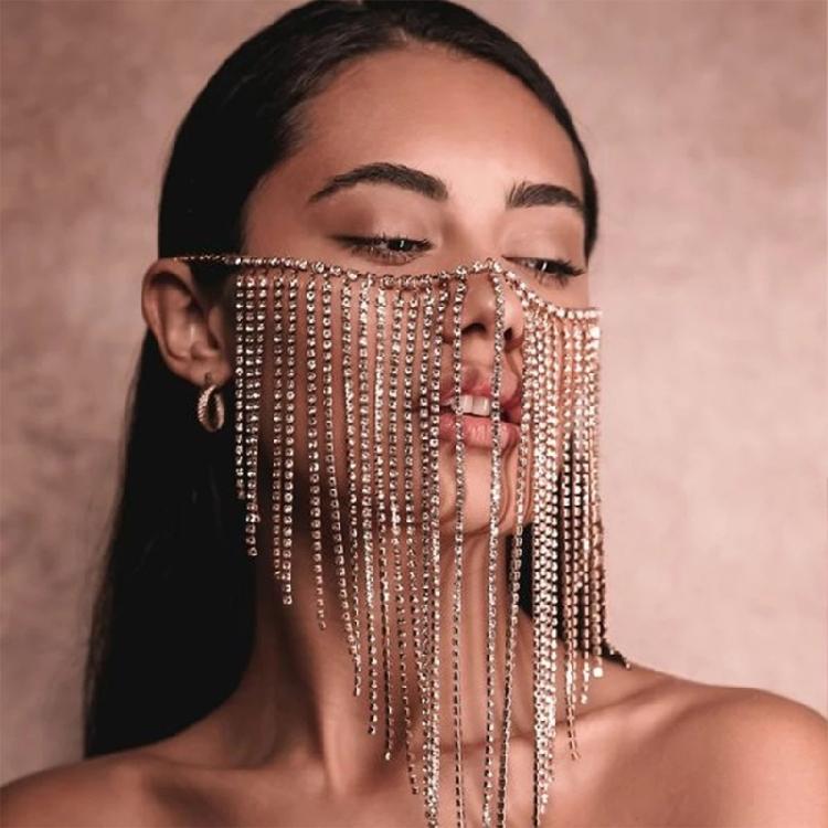 Винтажная цепочка на лицо Blingbling цепочка для маски Свадебное украшение на голову Сверкающий кристалл