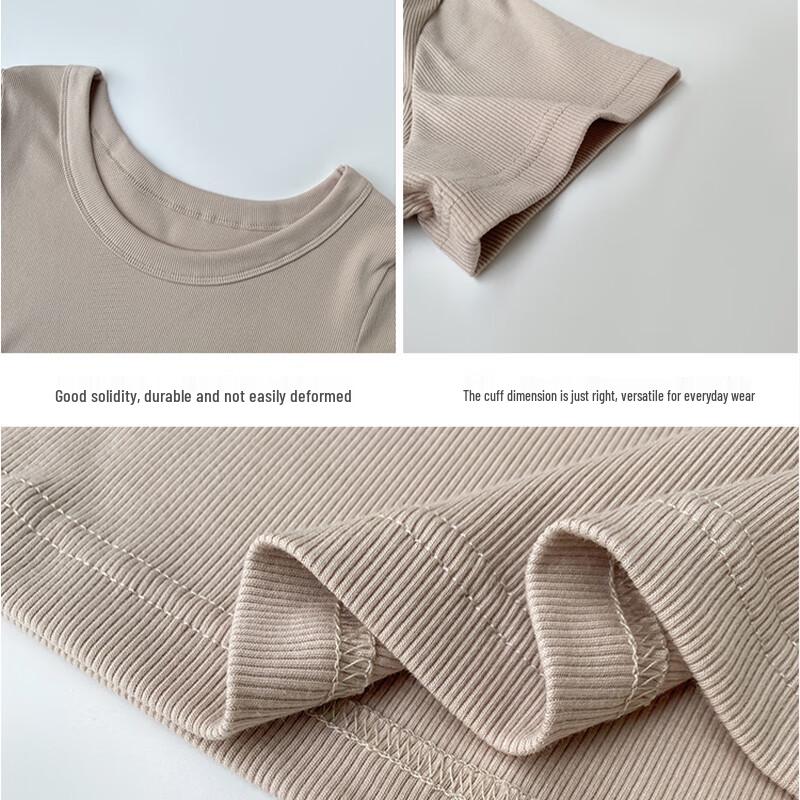 Langsha Women's Slimming Ribbed Round Neck Short Sleeve T-Shirt