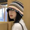 Handmade Knit Color Block Fisherman Hat Women Winter Warm Wool Cap Ins Style
