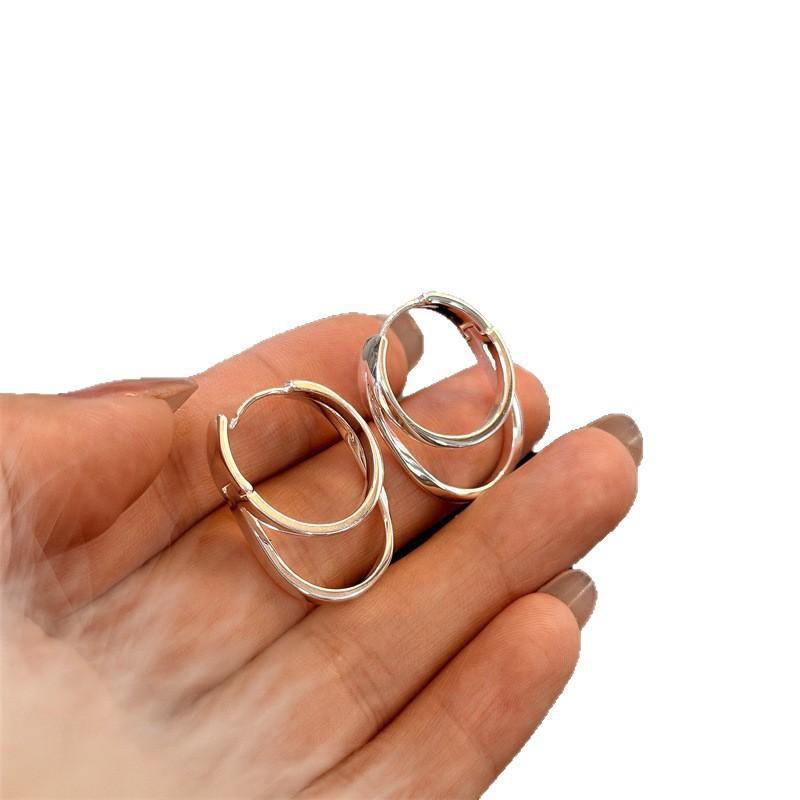 Корейские серьги из серебра в стиле легкой роскоши, двухслойные, круглые, пересекающиеся, универсальные