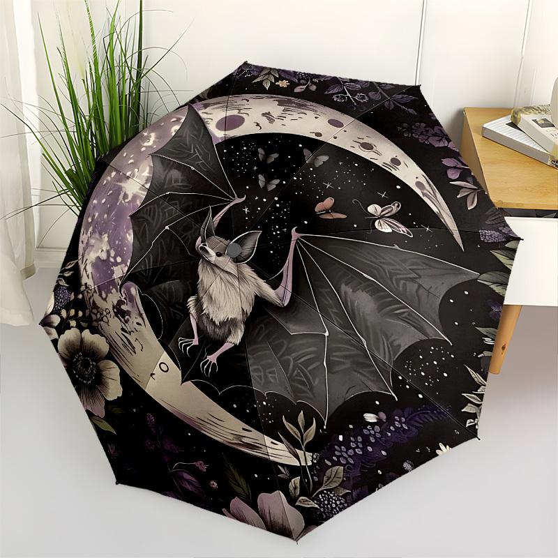 Bat Moon Automatic Folding Umbrella Compact 8 rib Design,Unique Style,Suitable for Everyday Outdoor Use,Perfect Gift for Friends and Fa
