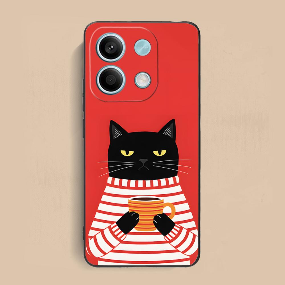 Милый Кофе-Кот Матовый ТПУ Чехол для Мобильного Телефона для Xiaomi Redmi 15 14 13 12 A5 3 2 1 C Plus 4G 5G Цветная Печать