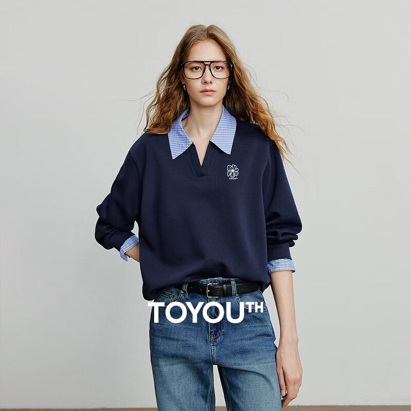 Chuyu Women's Faux Two-Piece Embroidered Polo Sweatshirt