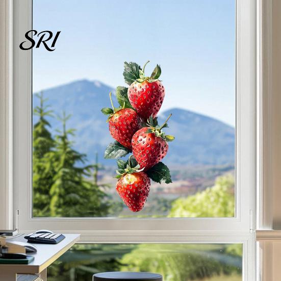Clear Pattern Window Sticker Strawberry Cling Watercolor Fruits Static Glass Decals Reusable Waterproof for Bathroom Kitchen Home Decal