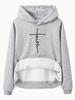 European Size Fleece Lined Women's Hooded Sweatshirt with Kangaroo Pocket and Cross Print - Long Sleeve, Autumn/Winter
