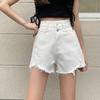 Classic and Minimalist Fashion Versatile Summer Hole Women High Waist Thin A Word Loose Outside Wearing Wide Leg Thin Denim Shorts Individuality