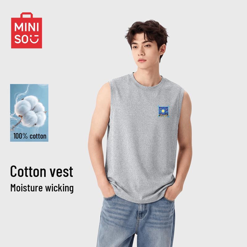 MINISO Мужская майка из чистого хлопка без рукавов