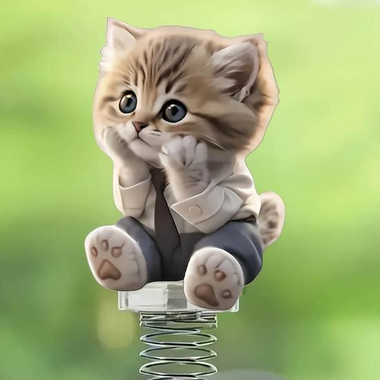 2D Acrylic Cat Bobblehead Bouncing Cat Decoration Cartoon Cat Ornament