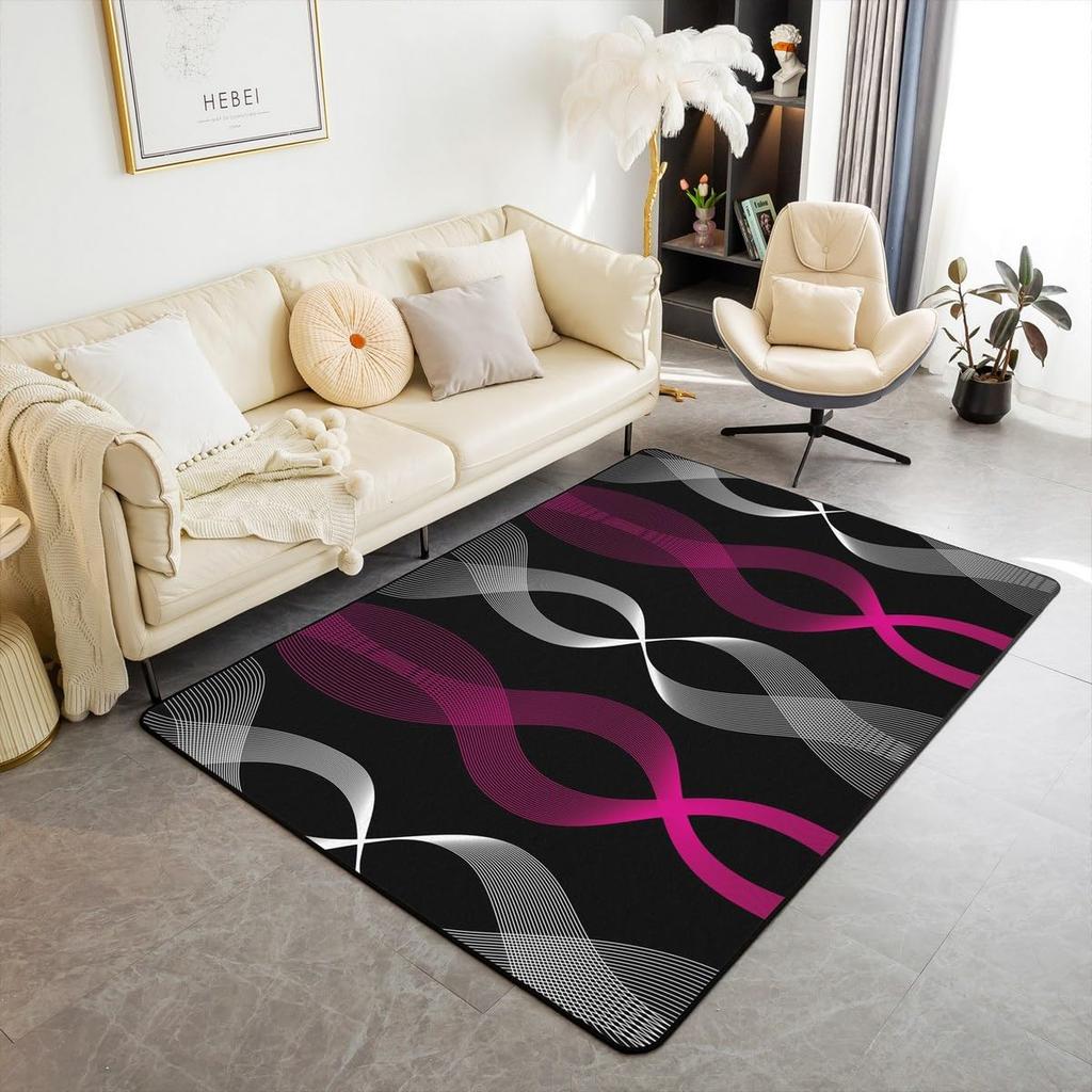 Erosebridal Modern Indoor Floor Mat 4'11" x 3'3" Abstract Living Room Rugs for Kids Men Women Stripe Lines Printed Spiral Black Orange Decor