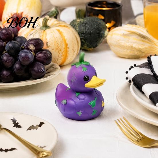 Car Dashboard Decorations Funny Orange Eggplant Duck Figurine, Fruit Vegetable Resin Statue, Adorable Desk Small Animal Collectibles Decor for