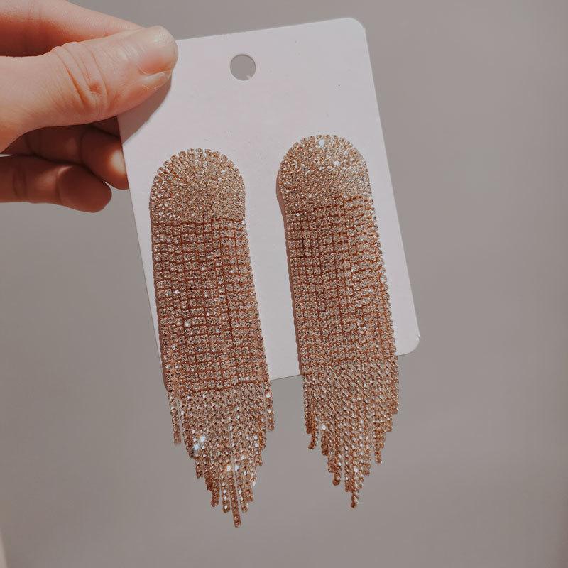 2022 New Fashion Long Tassel Rhinestone Drop Earrings for Women Ovsize Crystal Dangle Earrings Fashion Jewelry