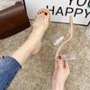 New Summer Transparent Sandals Women's Medium Heel Thick Heel Crystal High Heels Fairy Style Word with Cool Slippers