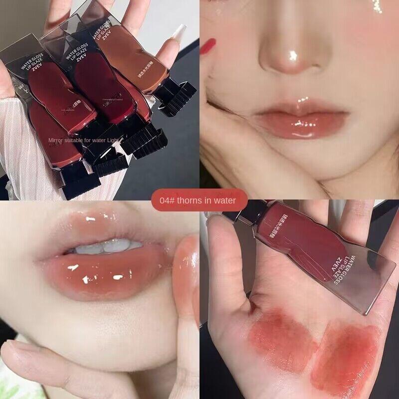 Ice Lip Glaze Water Gloss Waterproof Lipstick Moisturizing and Hydrating Lip Mud Natural Whitening Brightening Lip Gloss Long-lasting Setting Makeup