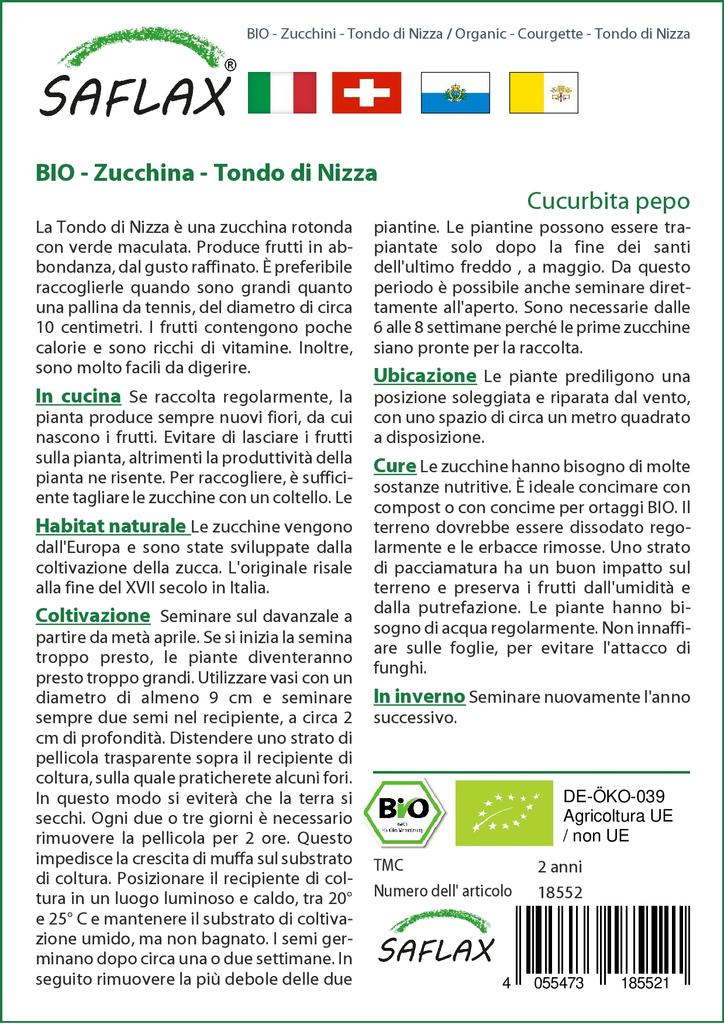 SAFLAX Garden in the Bag - Органический - Кабачок - Tondo di Nizza - 5 семян - С субстратом в подходящем пакете-стойке - Cucurbita pepo