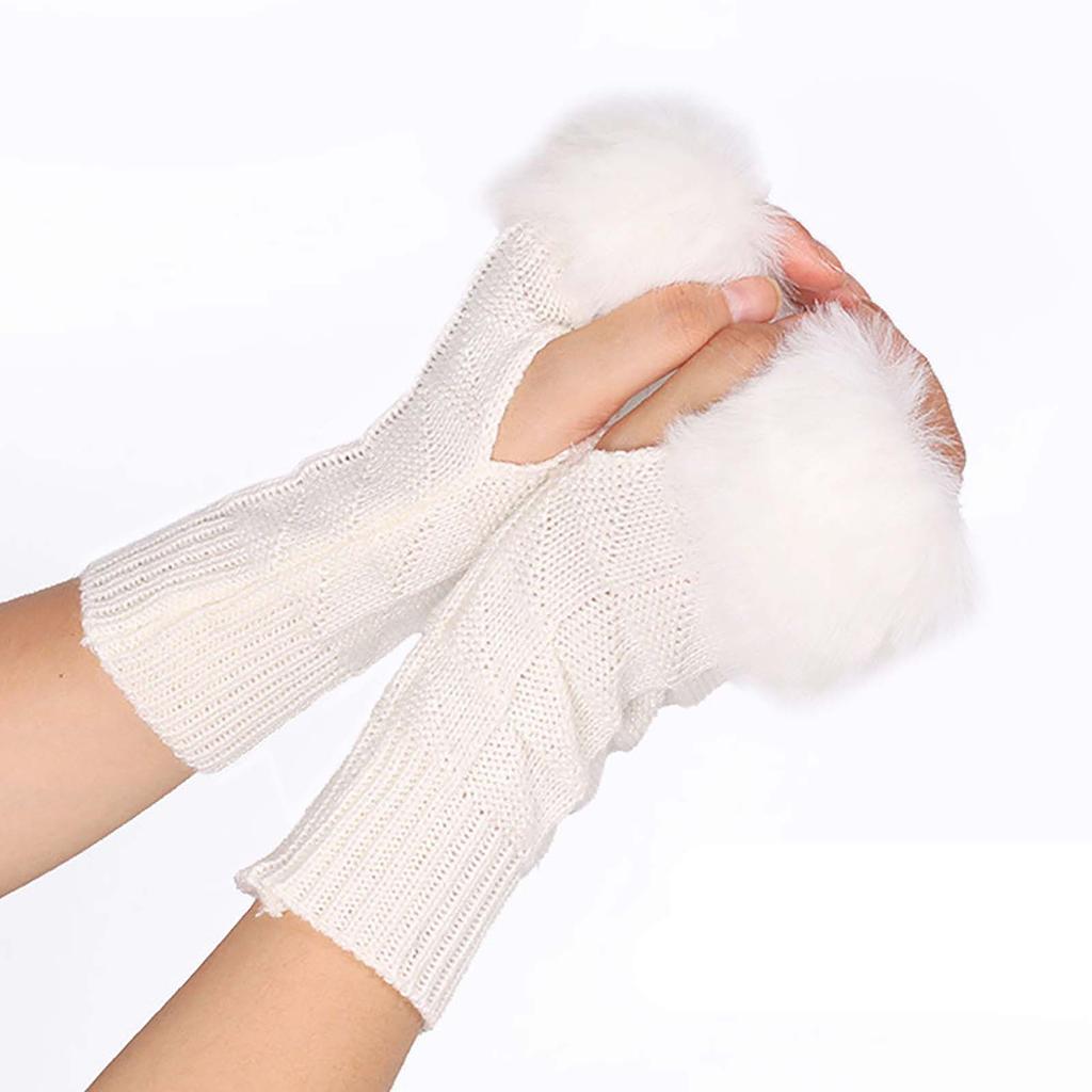 Autumn/winter Medium Length Knitted Gloves Half Finger Computer Gloves Warm Imitation Rabbit  Gloves