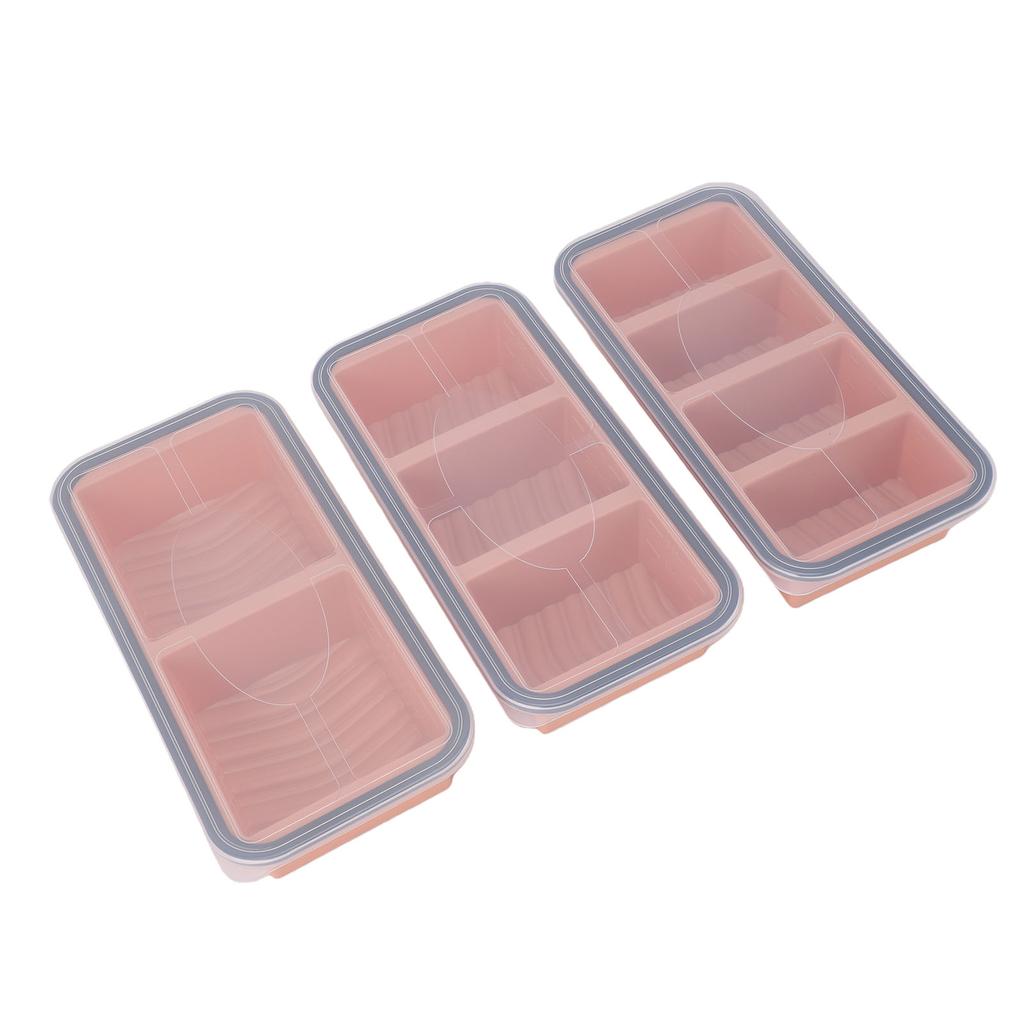 3PCS Silicone Freezer Mold with Lids Divided Soup Cubes Freezer Tray for Fridge Food Storage Organization Light Pink